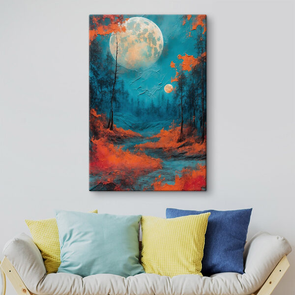 Quadri Quadri Dipinto raffigurante una foresta con foglie arancioni e la luna piena (COD: s44063)