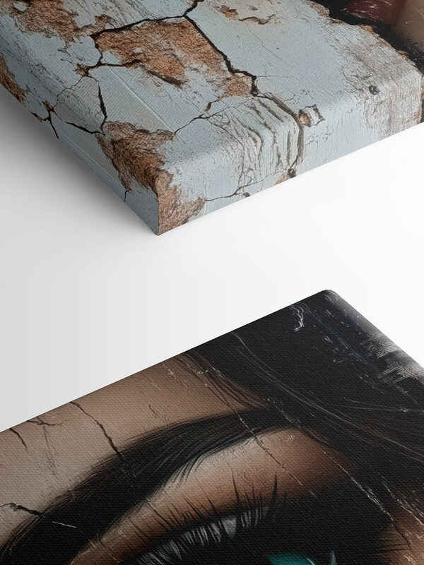 Woman's face with a cracked wall