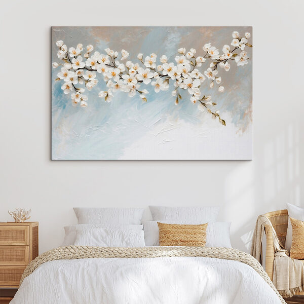Dipinto raffigurante fiori bianchi su un ramo Quadri Dipinto raffigurante fiori bianchi su un ramo