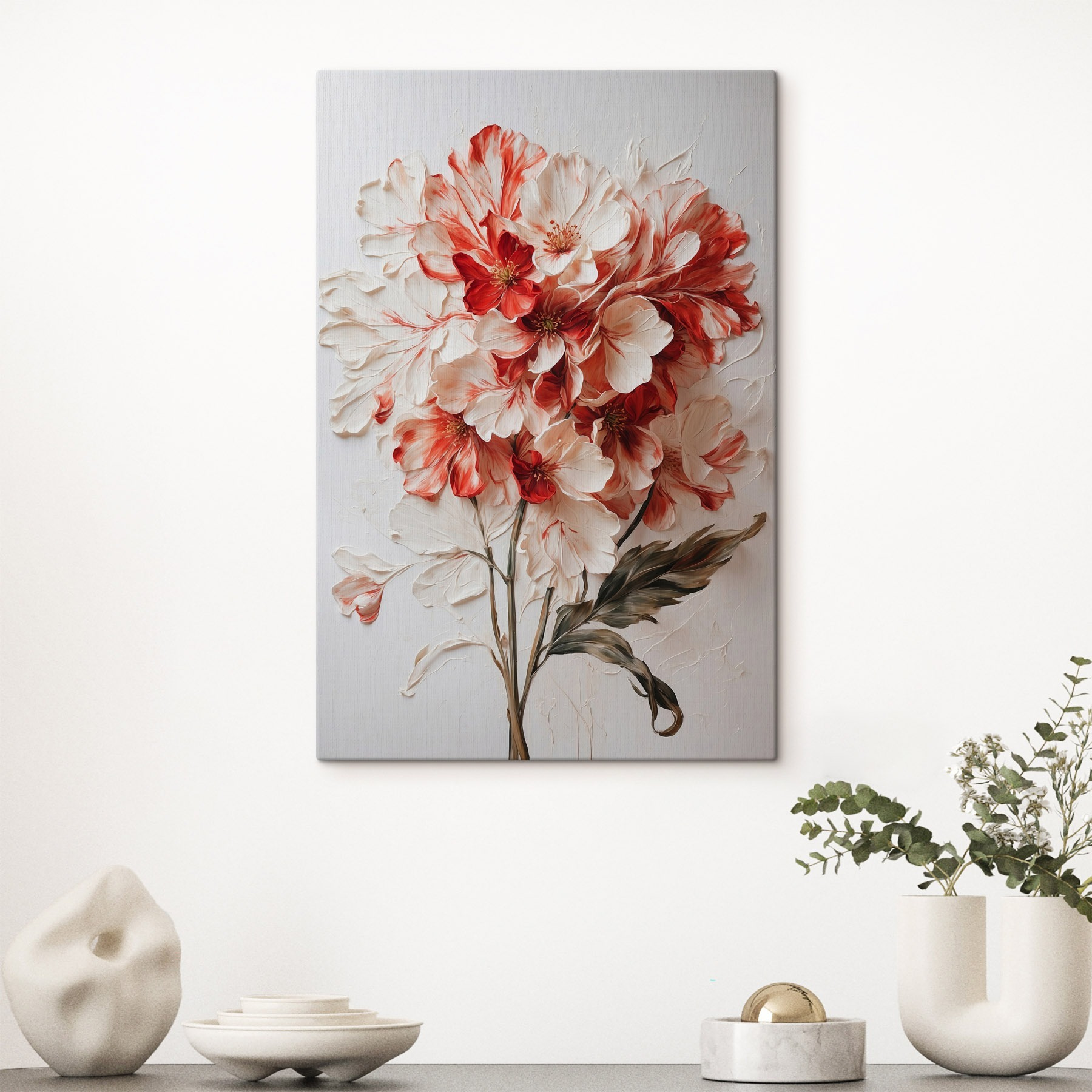 Painting of flowers on a white surface Painting of flowers on a white surface