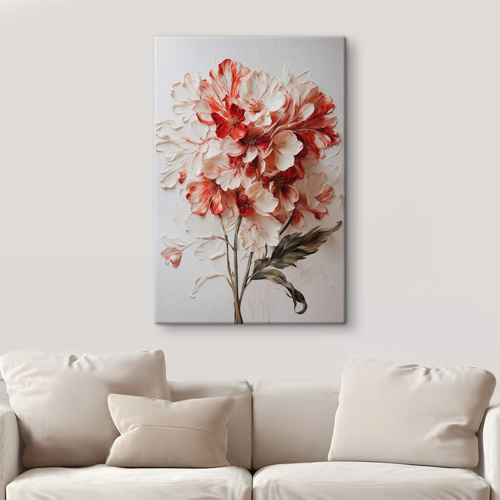 Painting of flowers on a white surface Painting of flowers on a white surface