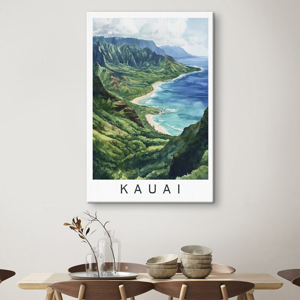 Watercolor painting of a beach and mountains Watercolor painting of a beach and mountains