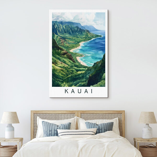 Watercolor painting of a beach and mountains Watercolor painting of a beach and mountains