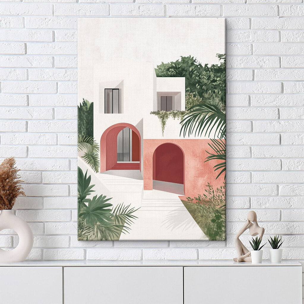 White and pink house with trees White and pink house with trees