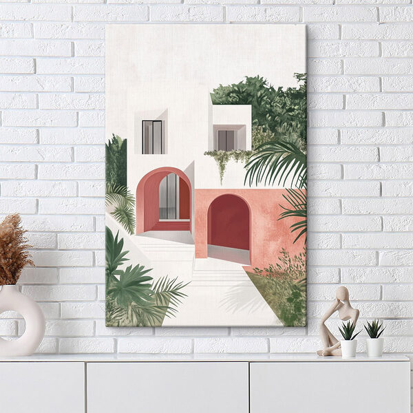 Quadri Quadri Casa bianca e rosa con alberi (COD: s44151)