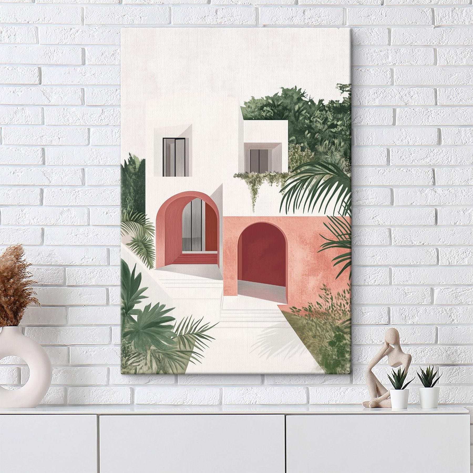 White and pink house with trees White and pink house with trees