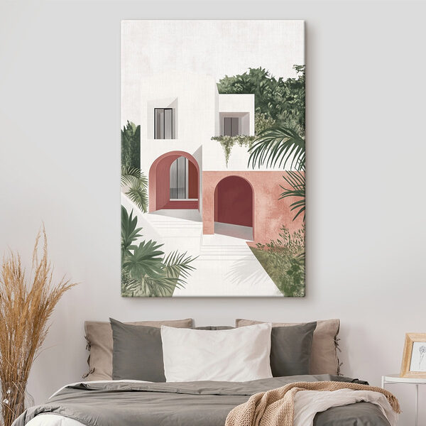 White and pink house with trees White and pink house with trees