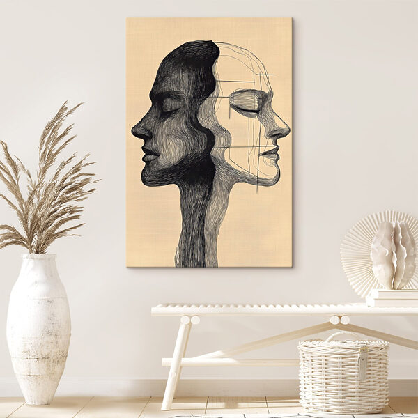 Drawing of a man and a woman's face
