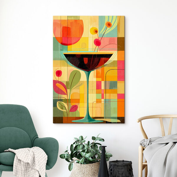 Quadri Quadri Un'opera d'arte colorata raffigurante un bicchiere da martini (COD: s44177)
