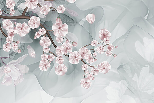 Ramo con fiori rosa e fiori bianchi Ramo con fiori rosa e fiori bianchi