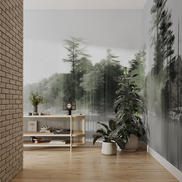 Specchio d'acqua con alberi e nebbia Specchio d'acqua con alberi e nebbia