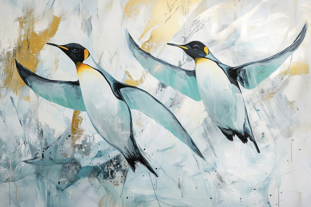 Pittura di pinguini in volo Pittura di pinguini in volo