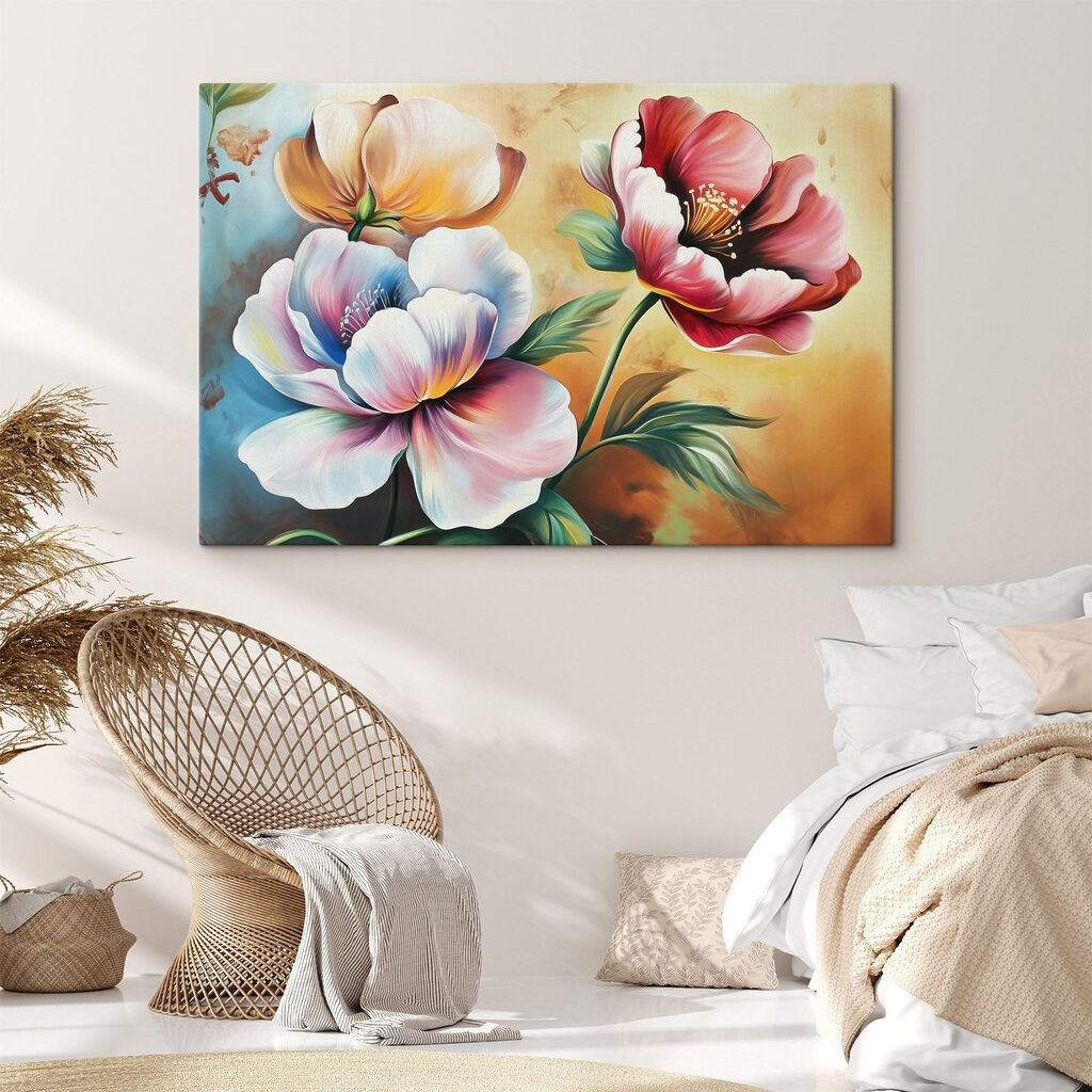 Painting of flowers on a yellow background Painting of flowers on a yellow background