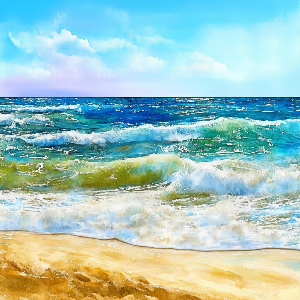 Watercolor of waves crashing on a beach Watercolor of waves crashing on a beach