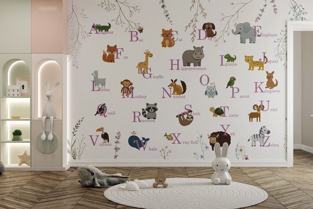 Wallpaper with animals and letters Wallpaper with animals and letters