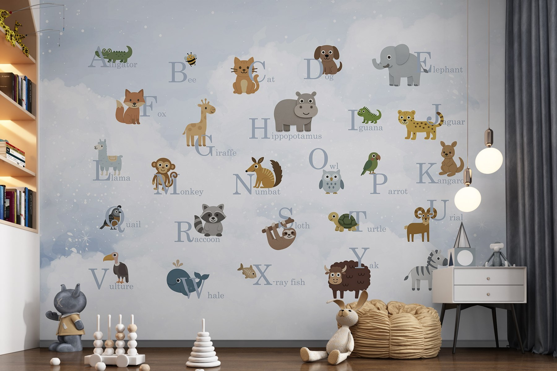 Group of animals with letters