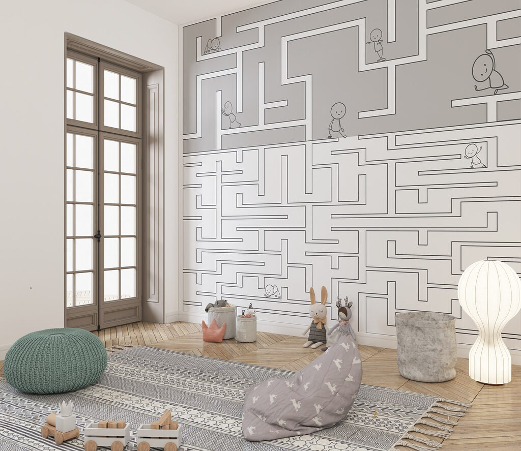 Maze game with cartoon people walking on the ground Maze game with cartoon people walking on the ground