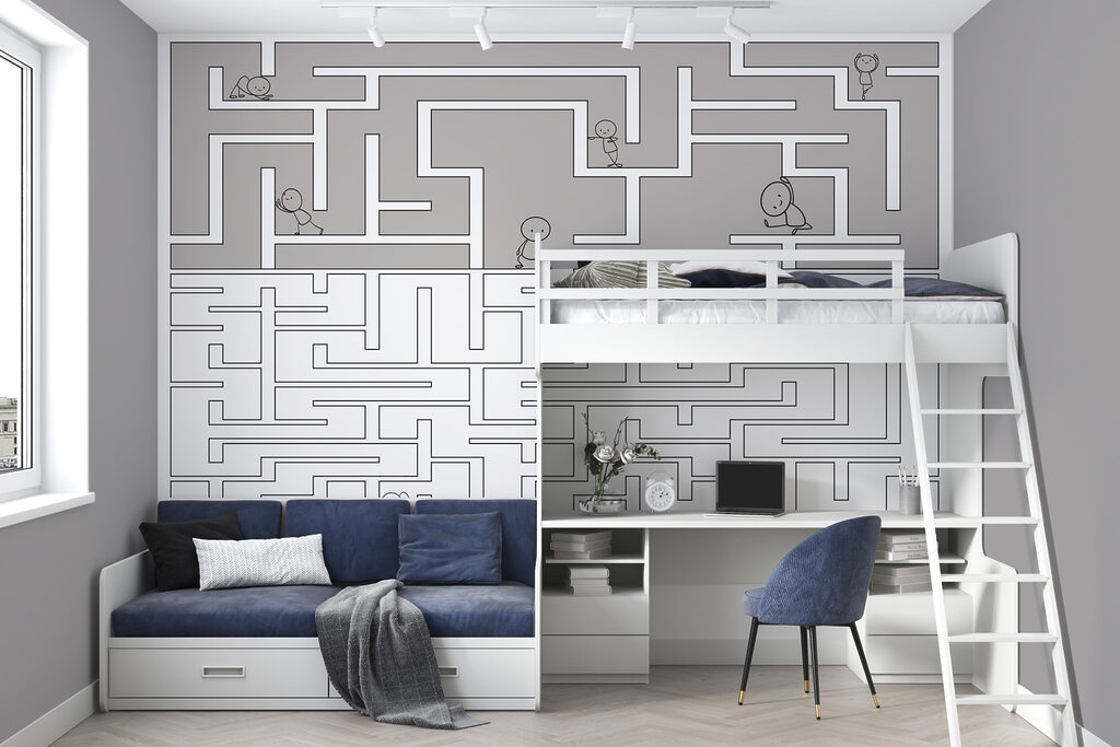 Maze game with cartoon people walking on the ground Maze game with cartoon people walking on the ground