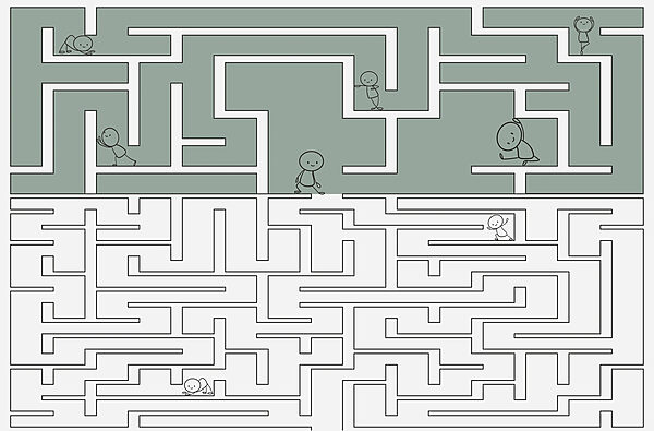 Gioco del labirinto con personaggi dei cartoni animati che attraversano il labirinto Gioco del labirinto con personaggi dei cartoni animati che attraversano il labirinto