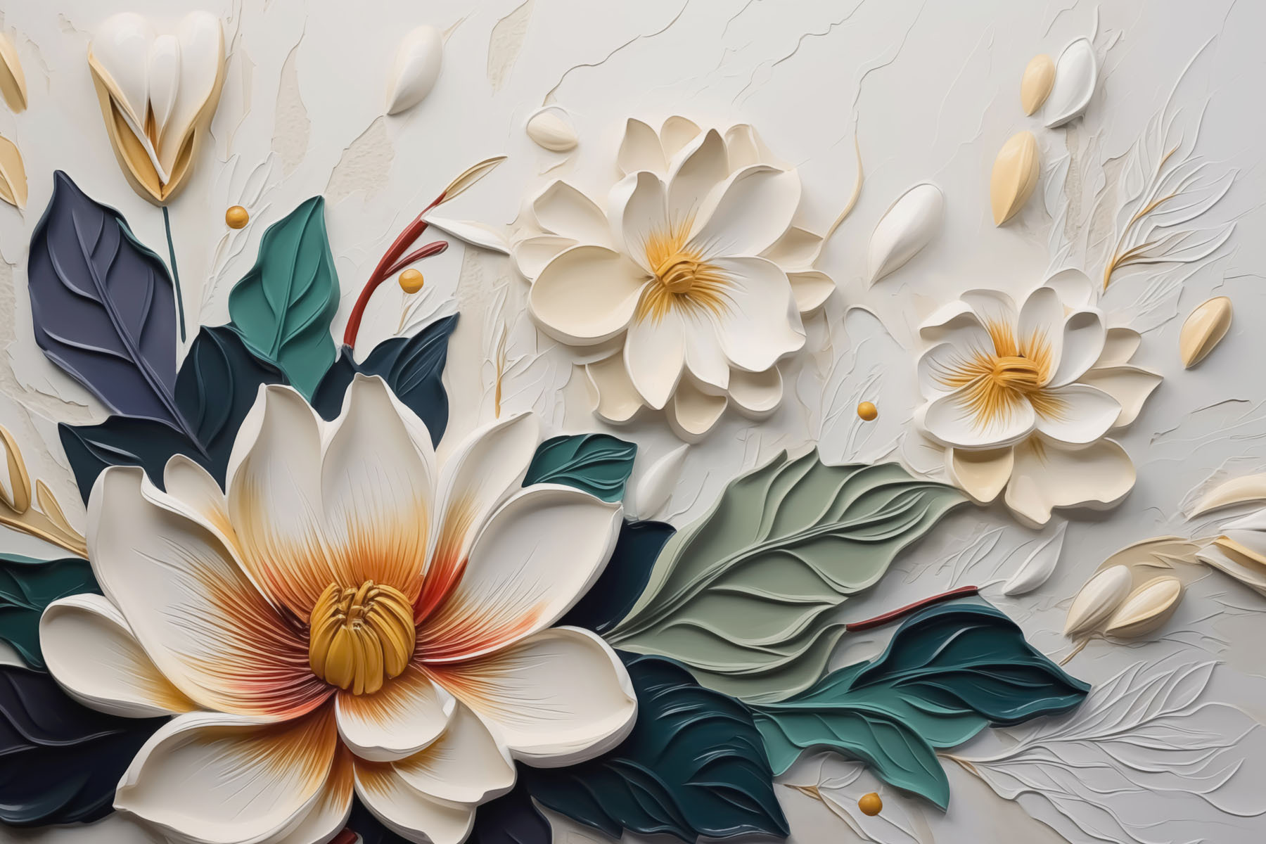 White and yellow flower with leaves