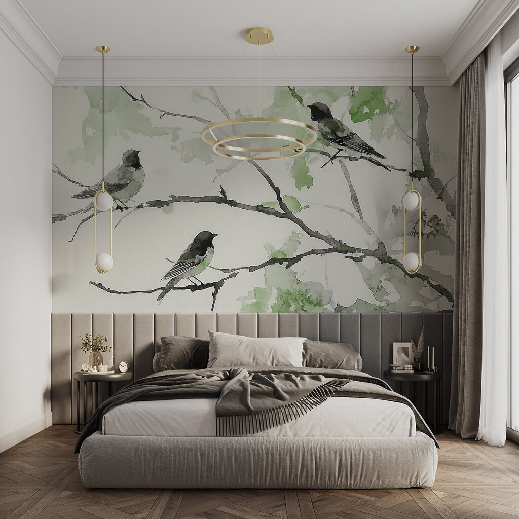 Group of birds sitting on a tree branch Group of birds sitting on a tree branch