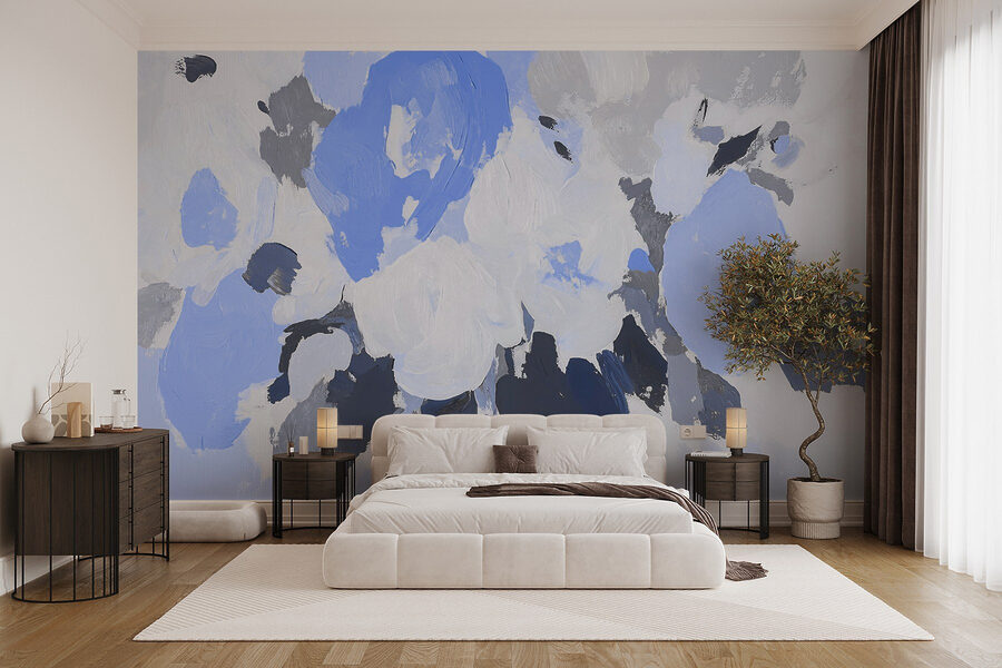 Pittura di fiori in blu e grigio