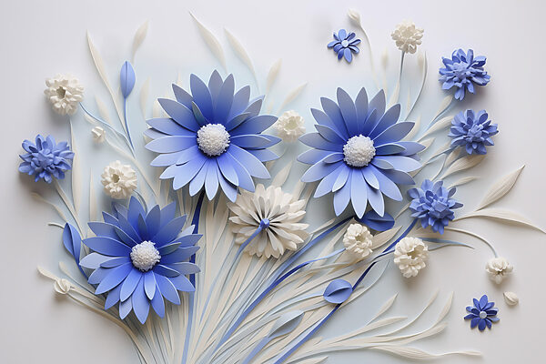 Blue and white paper flowers