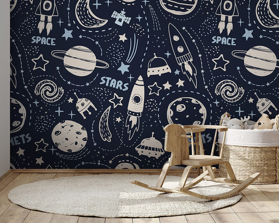 Carta da parati Uno schema di pianeti e stelle - immagine 2