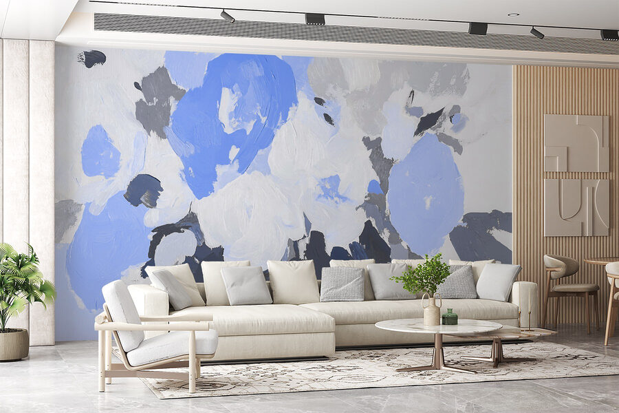 Pittura di fiori in blu e grigio
