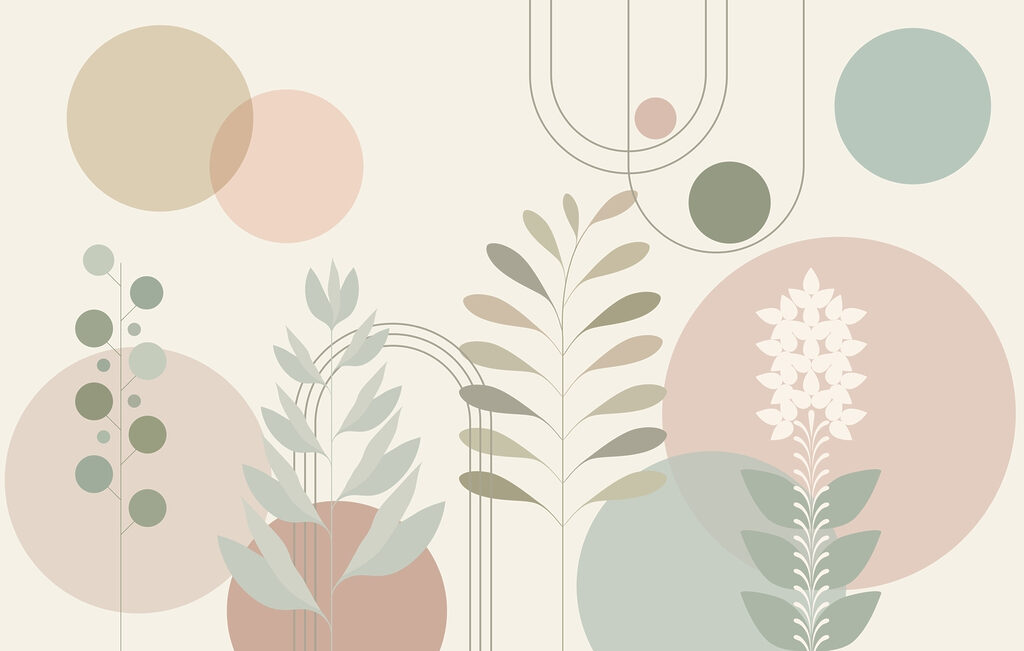 Disegno botanico astratto con colori tenui. Disegno botanico astratto con colori tenui.