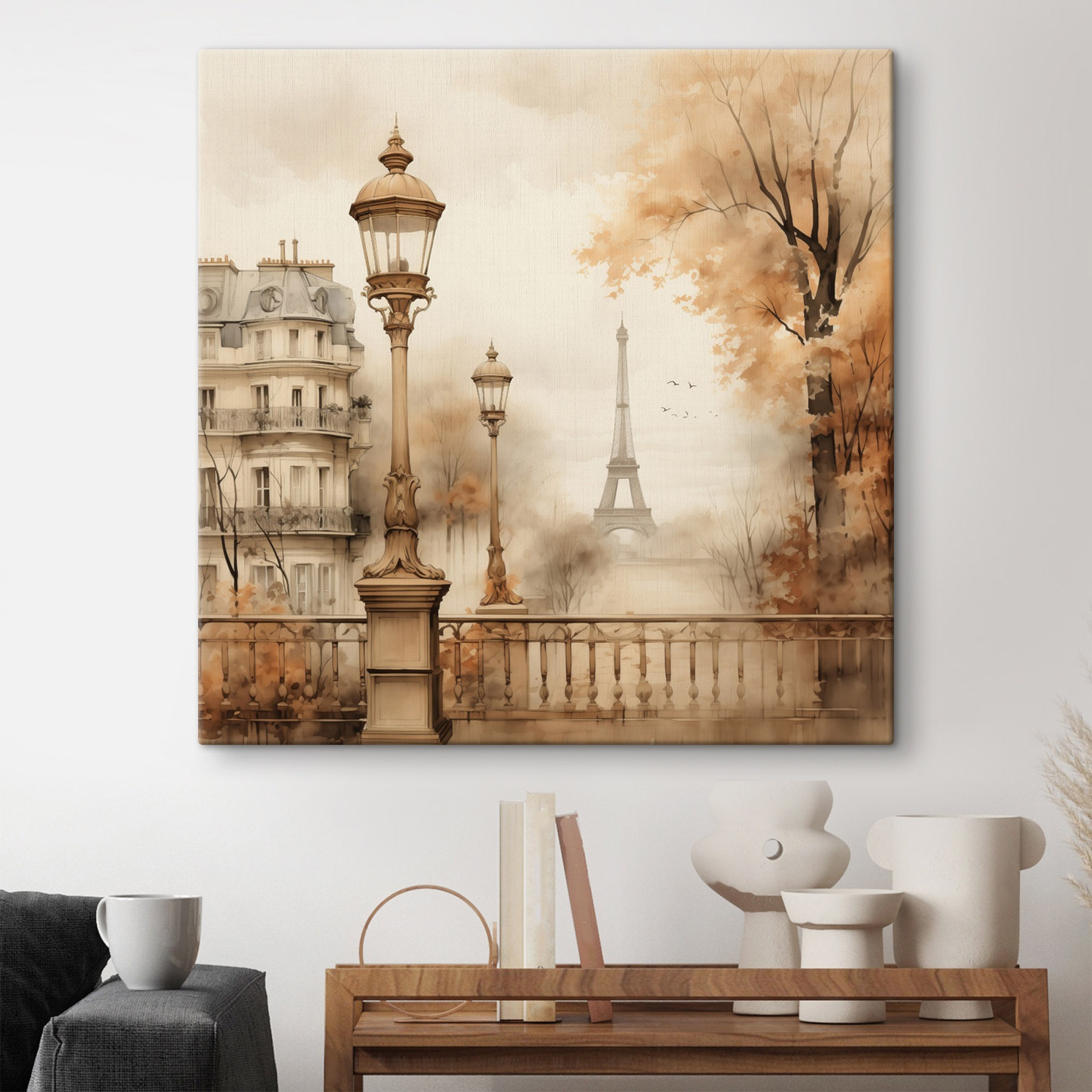 Street lamp and trees with a tower in the background Street lamp and trees with a tower in the background