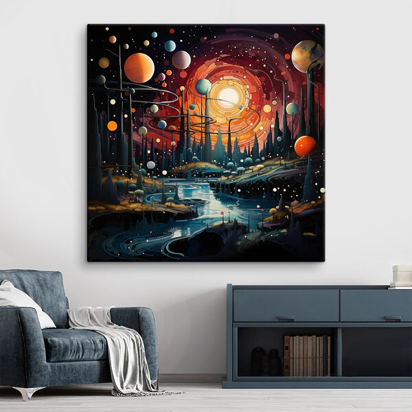Paesaggio con alberi e pianeti Quadri Paesaggio con alberi e pianeti