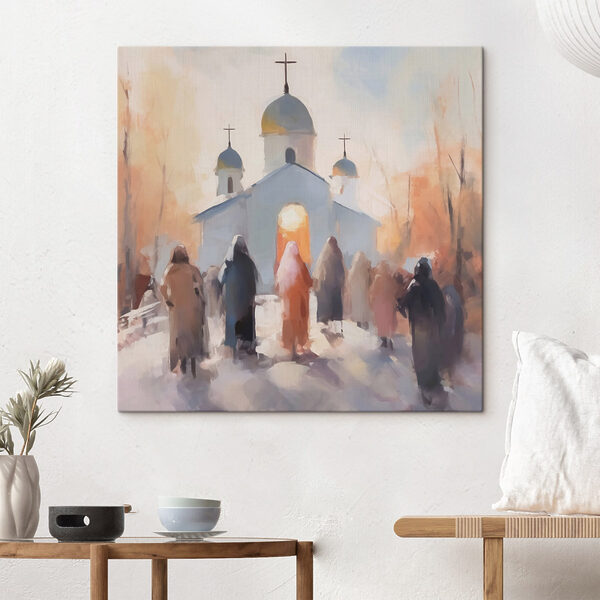 Quadri Un gruppo di persone che cammina davanti a una chiesa (COD: s44286) Quadri Quadri Un gruppo di persone che cammina davanti a una chiesa (COD: s44286)