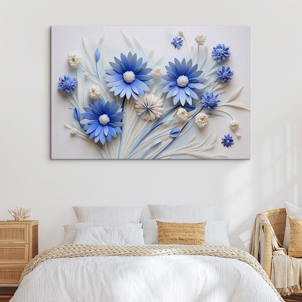 Blue and white paper flowers