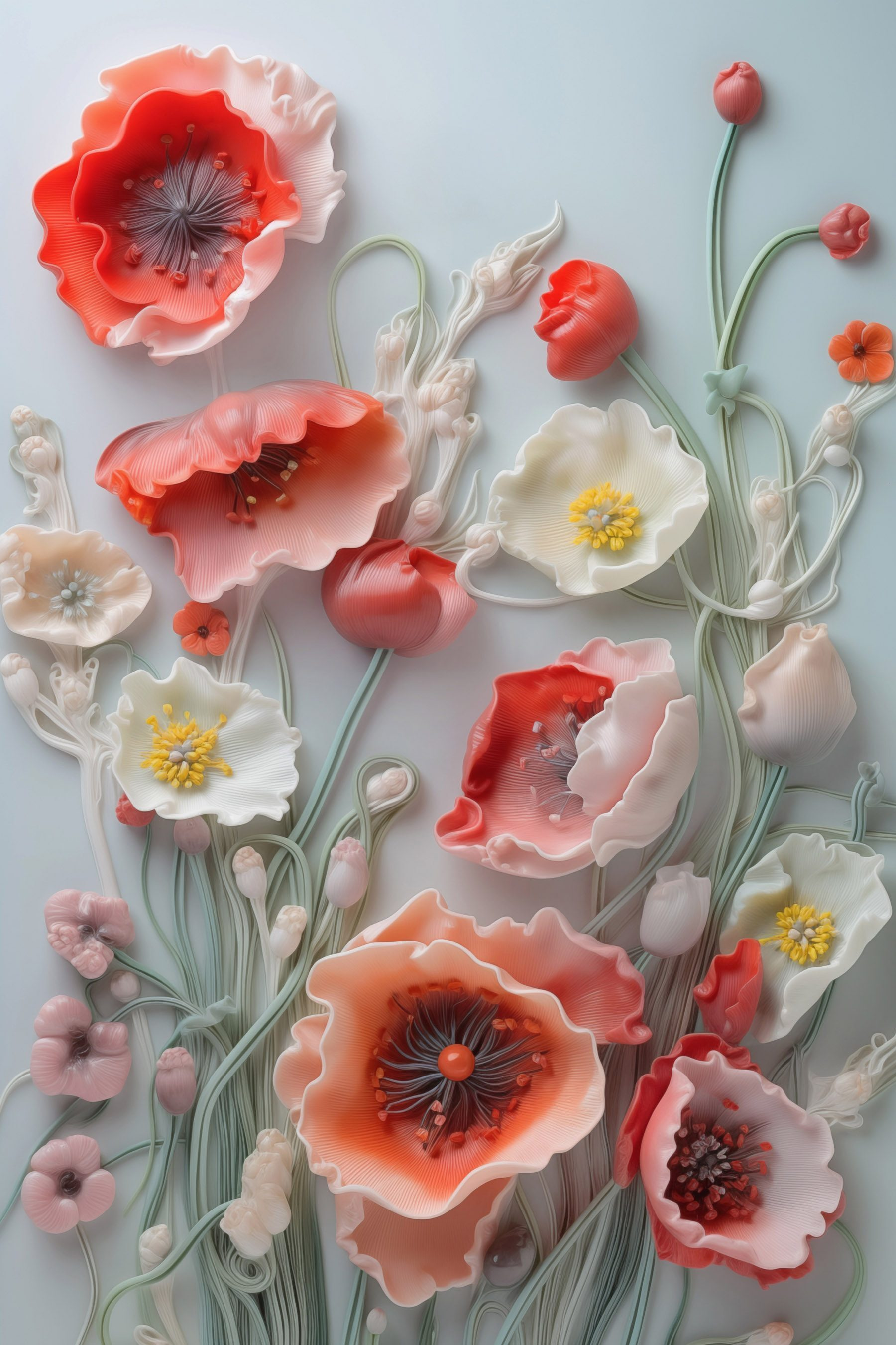 Group of flowers on a white surface Group of flowers on a white surface