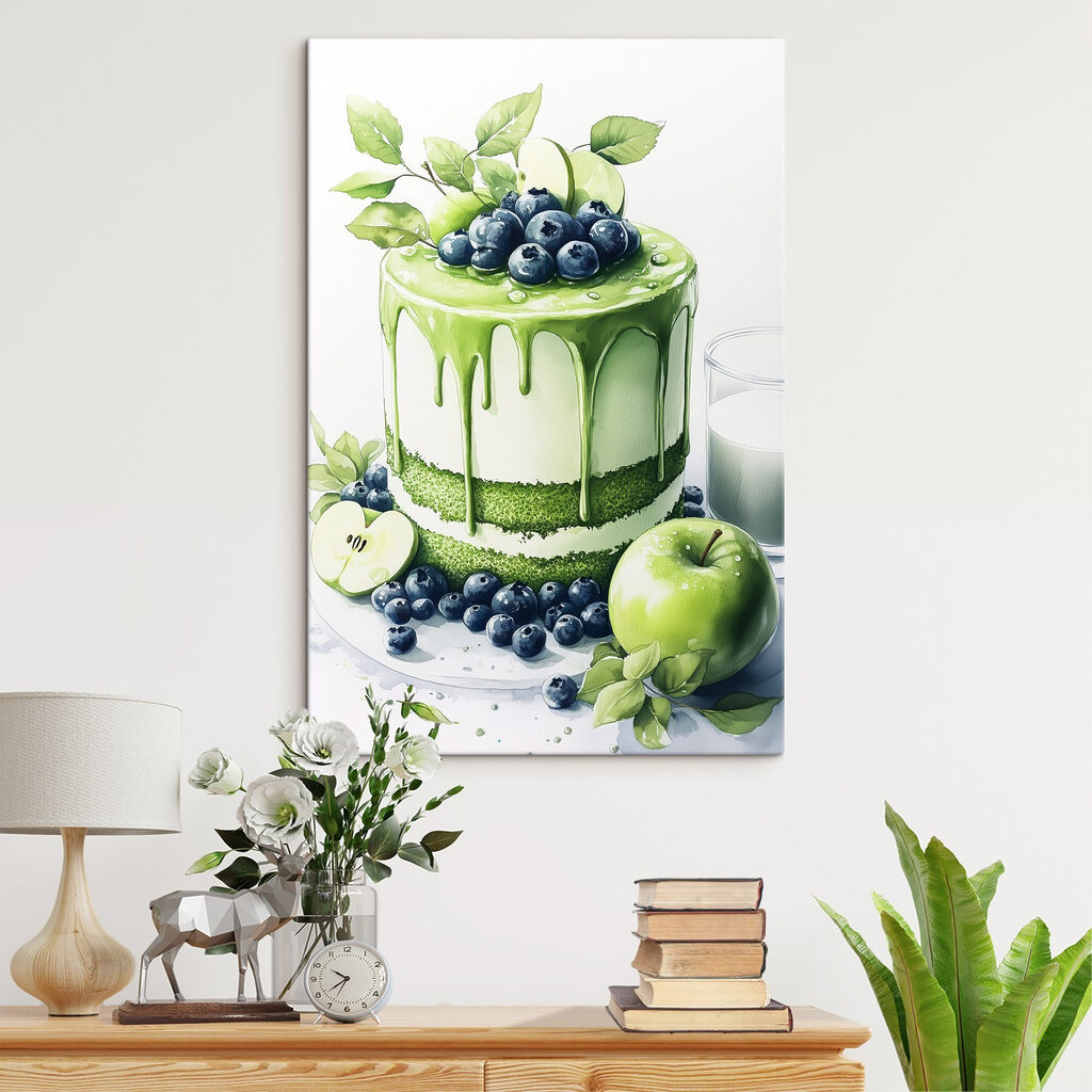 Cake with green icing and apples Cake with green icing and apples