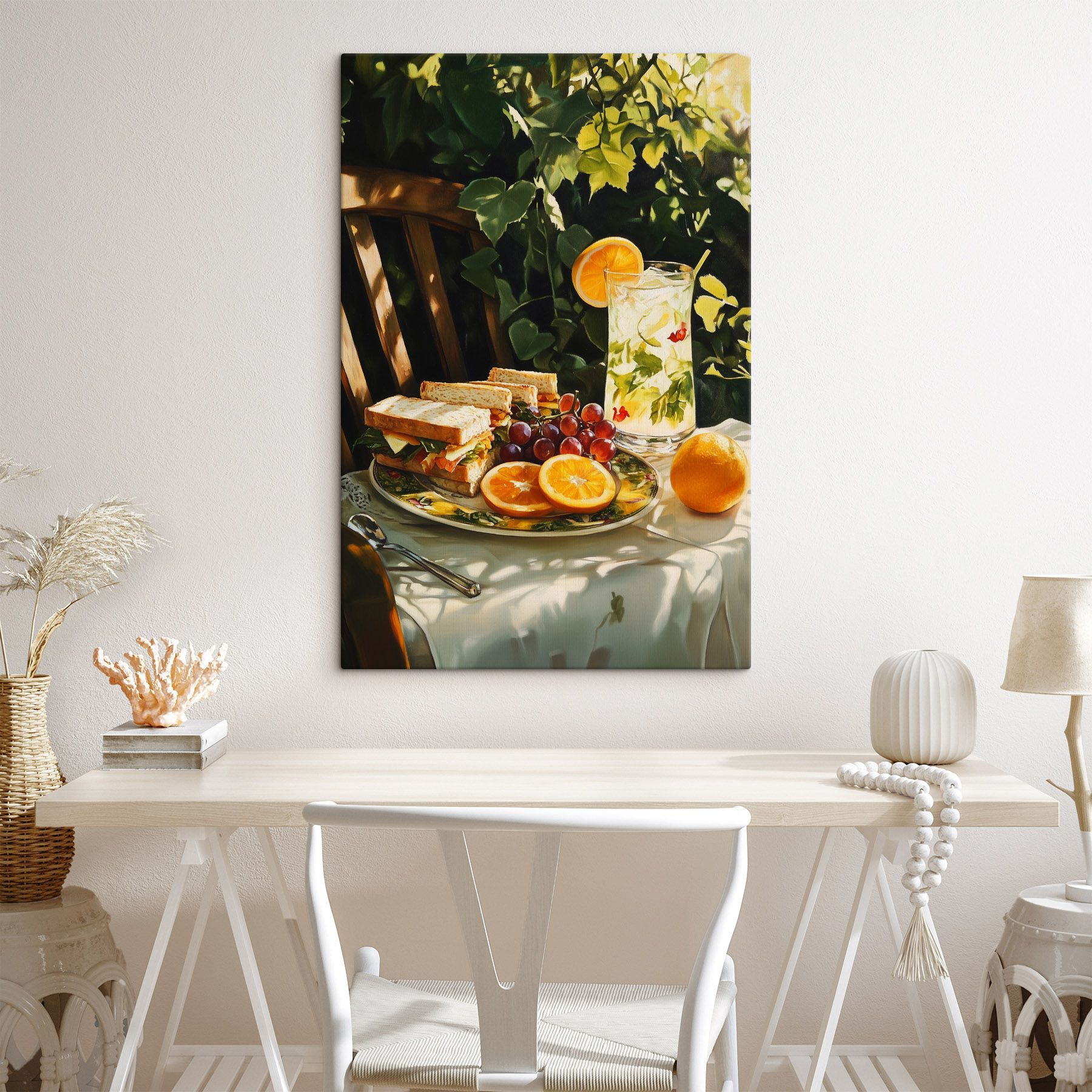Plate of sandwiches and fruit on a table Plate of sandwiches and fruit on a table