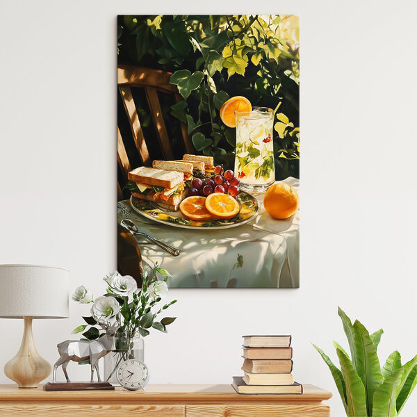 Plate of sandwiches and fruit on a table Plate of sandwiches and fruit on a table