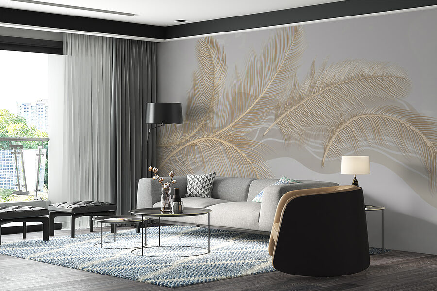 Elegante illustrazione di piume metalliche.