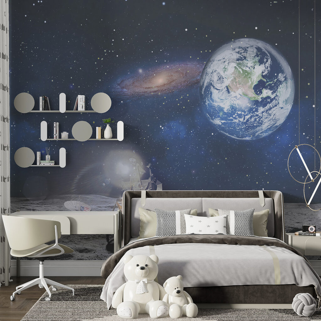 Moon with a planet and stars and a planet in the background