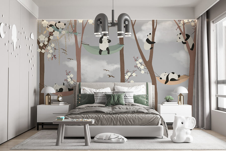 Panda in amaca sugli alberi