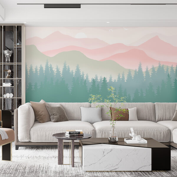 Un paesaggio con alberi e montagne Un paesaggio con alberi e montagne
