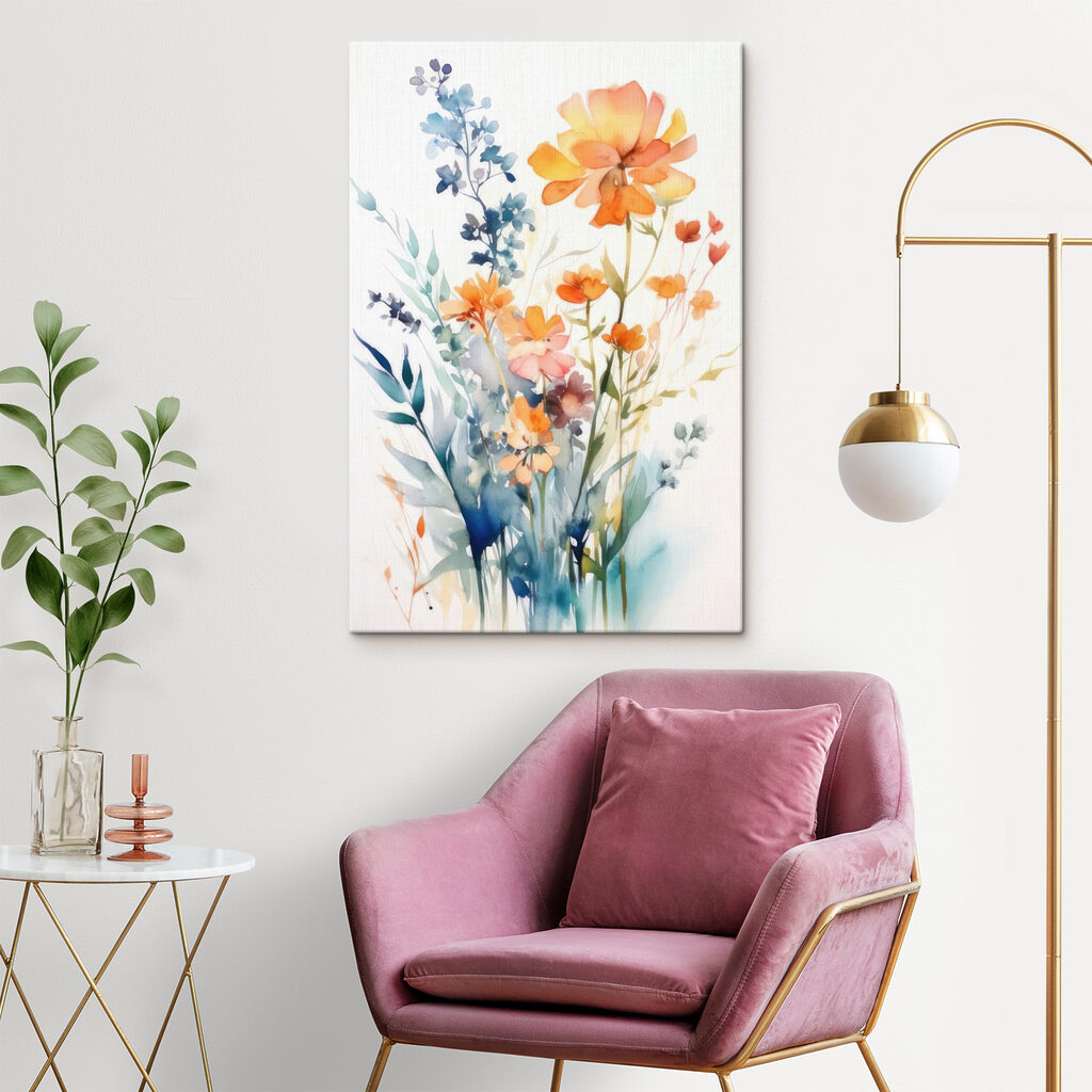 A painting of flowers and leaves
