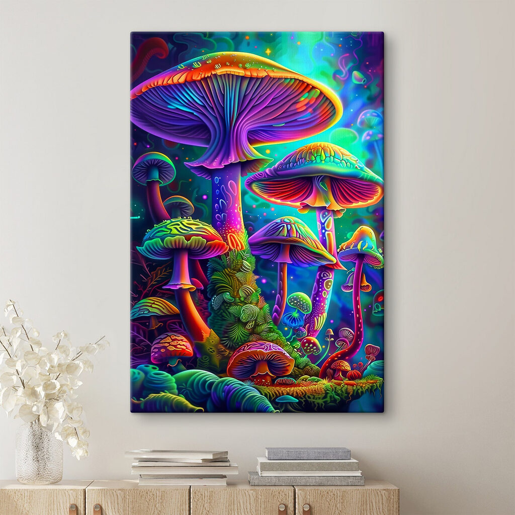 A group of colorful mushrooms A group of colorful mushrooms