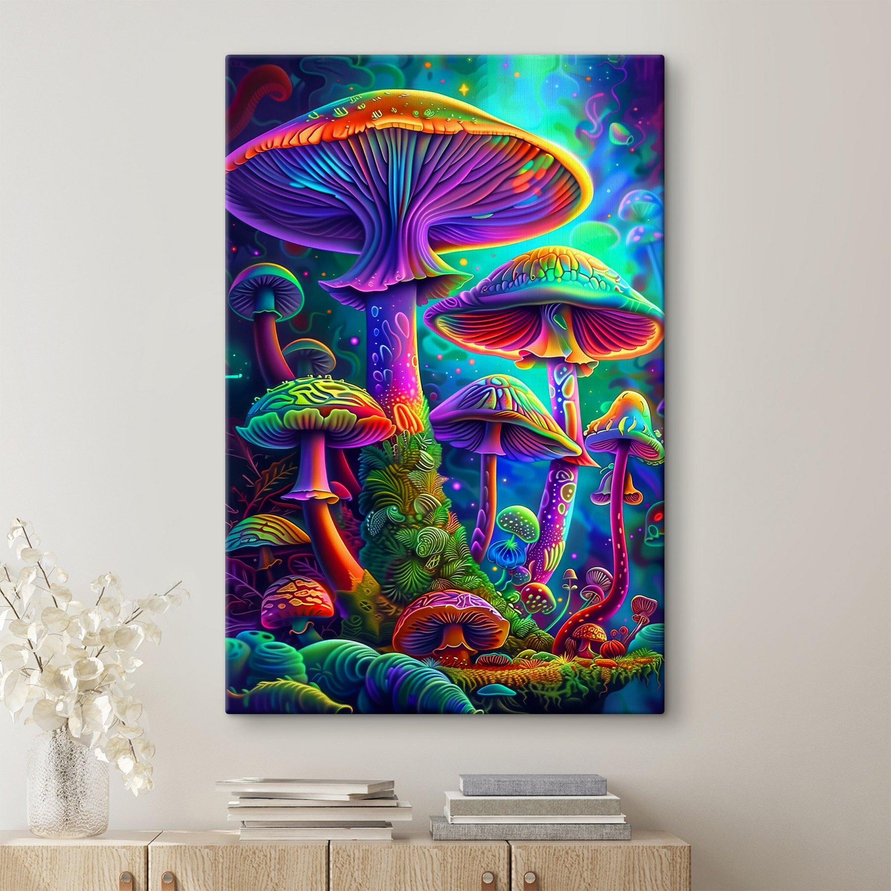 A group of colorful mushrooms A group of colorful mushrooms