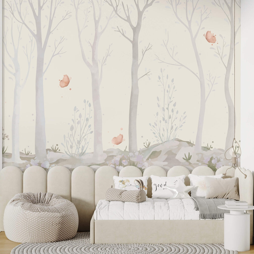 Gruppo di alberi con farfalle