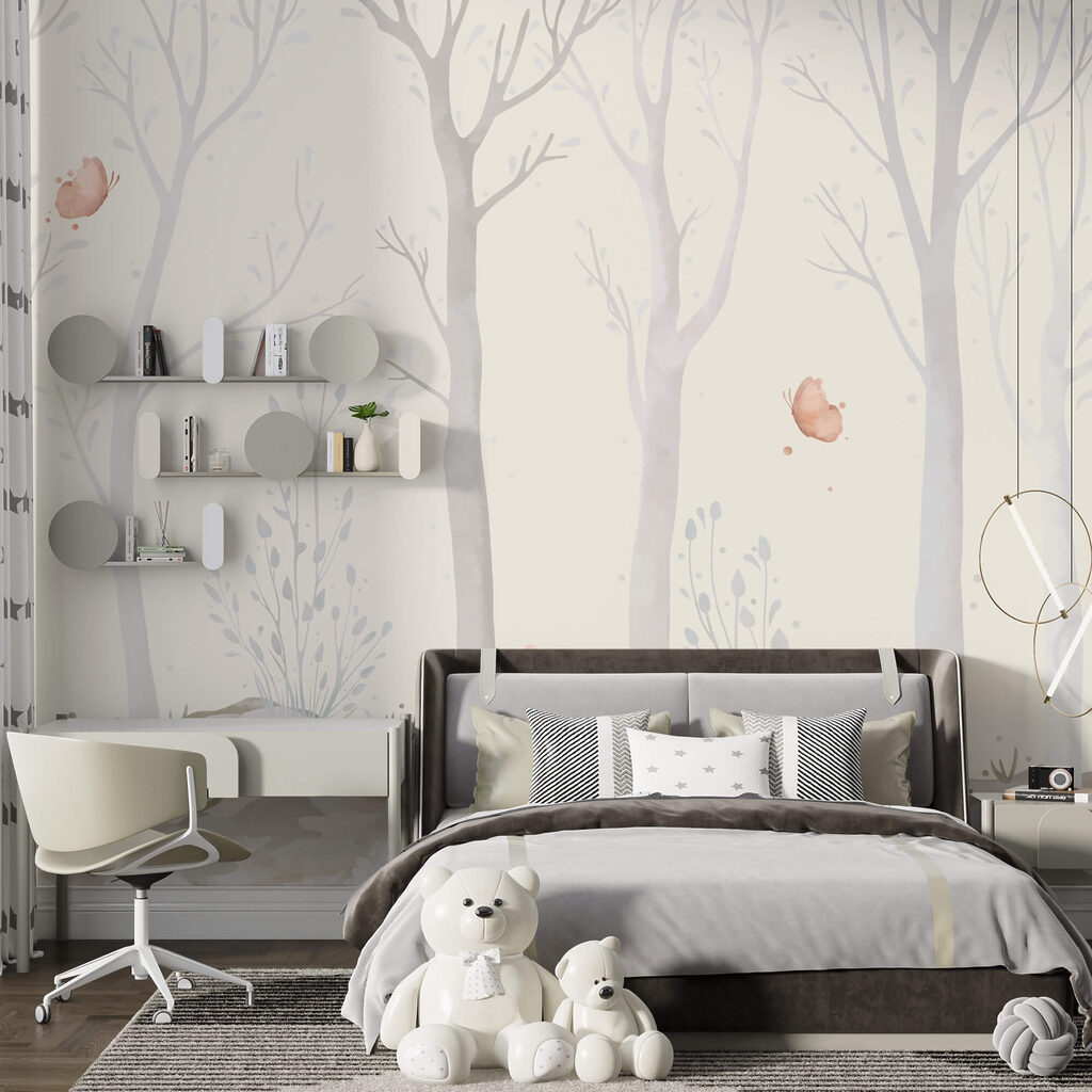 Gruppo di alberi con farfalle