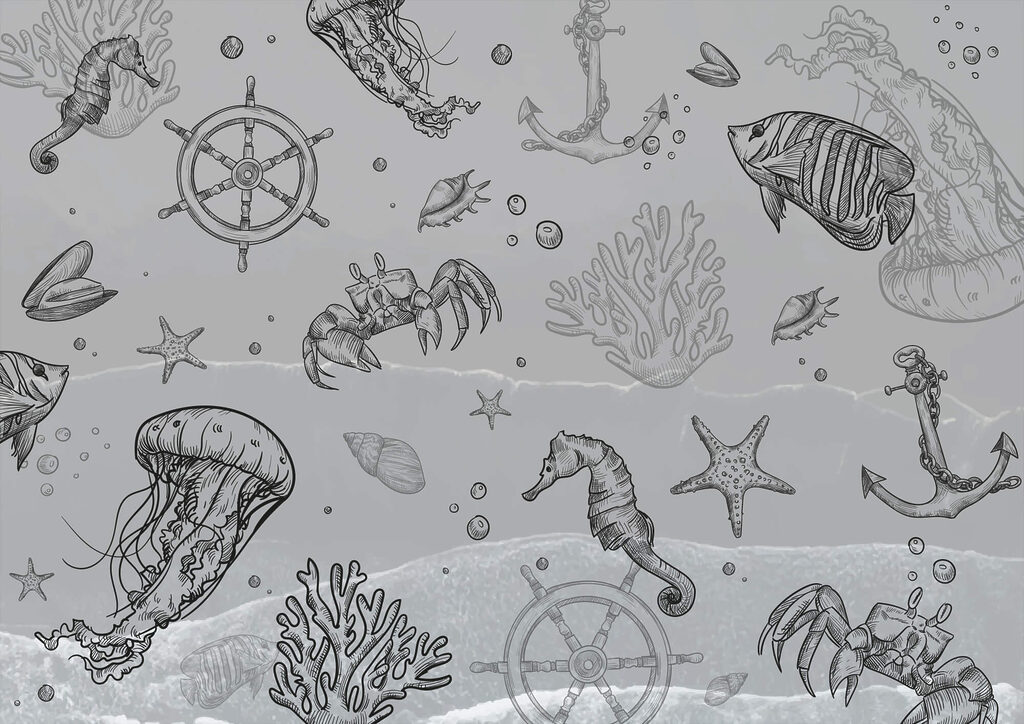 Sfondo grigio con creature marine Sfondo grigio con creature marine
