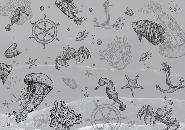 Sfondo grigio con creature marine Sfondo grigio con creature marine