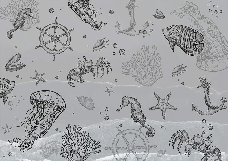 Sfondo grigio con creature marine
